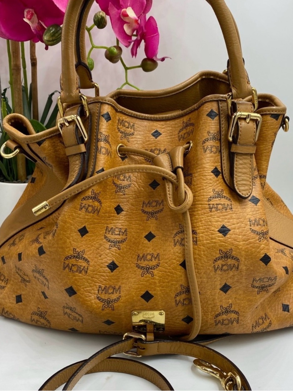 MCM Visetos Drawstring Bag | Cognac Monogram
